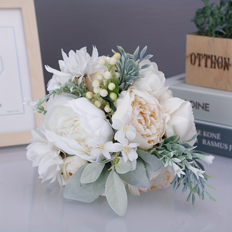1 Bouquet, Bouquet Di Fiori Artificiali, Ornamento Di Fiori Bianchi Di  Simulazione Forniture Per Cerimonia Di Matrimonio Di Fidanzamento Festa  Bouquet