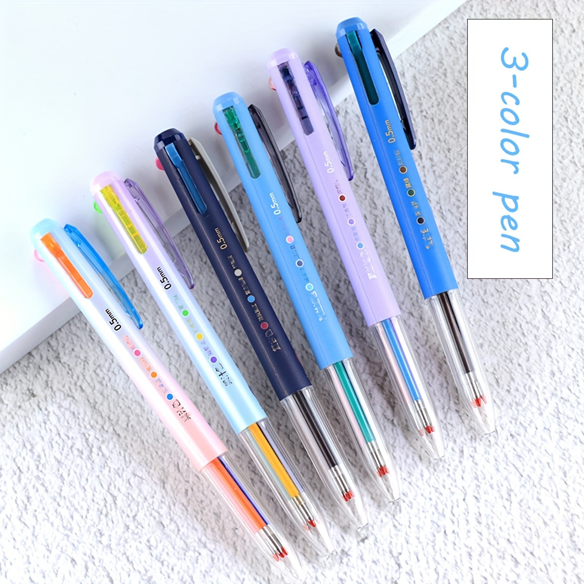 Lot de 6 stylos à bille rétractables multicolores 6 en 1 de 0,5 mm, stylos  multicolores pour fournitures scolaires et de bureau, stylos colorés pour
