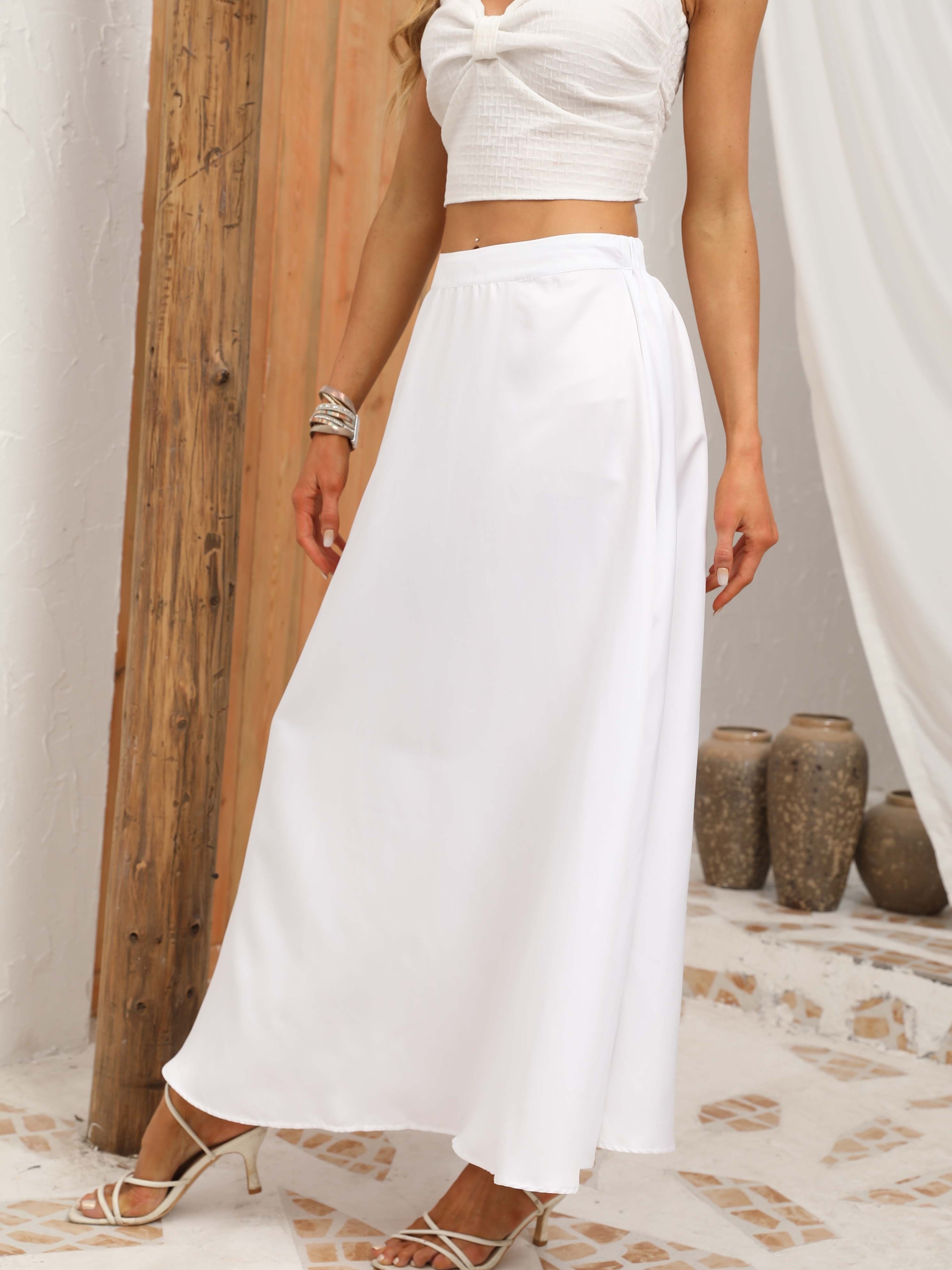 Ruched High Waist Skirts Elegant Solid Versatile Maxi Skirts