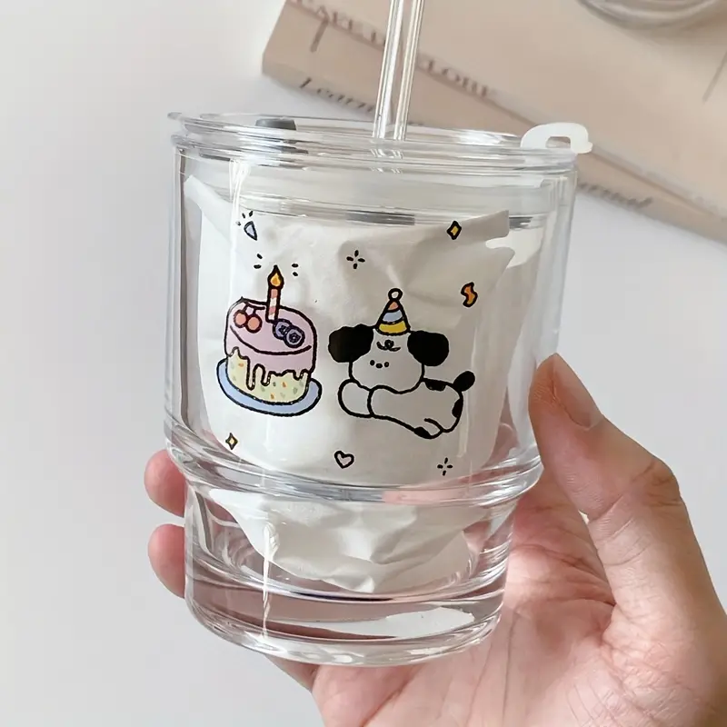 Glass Cup With Lid And Straw, Cartoon Puppy Water Cup, Cute Kawaii Iced  Coffee Cups, Drinking Glasses For Juice, Milk, Cocktail, And More, Summer  Winter Drinkware - Temu United Arab Emirates