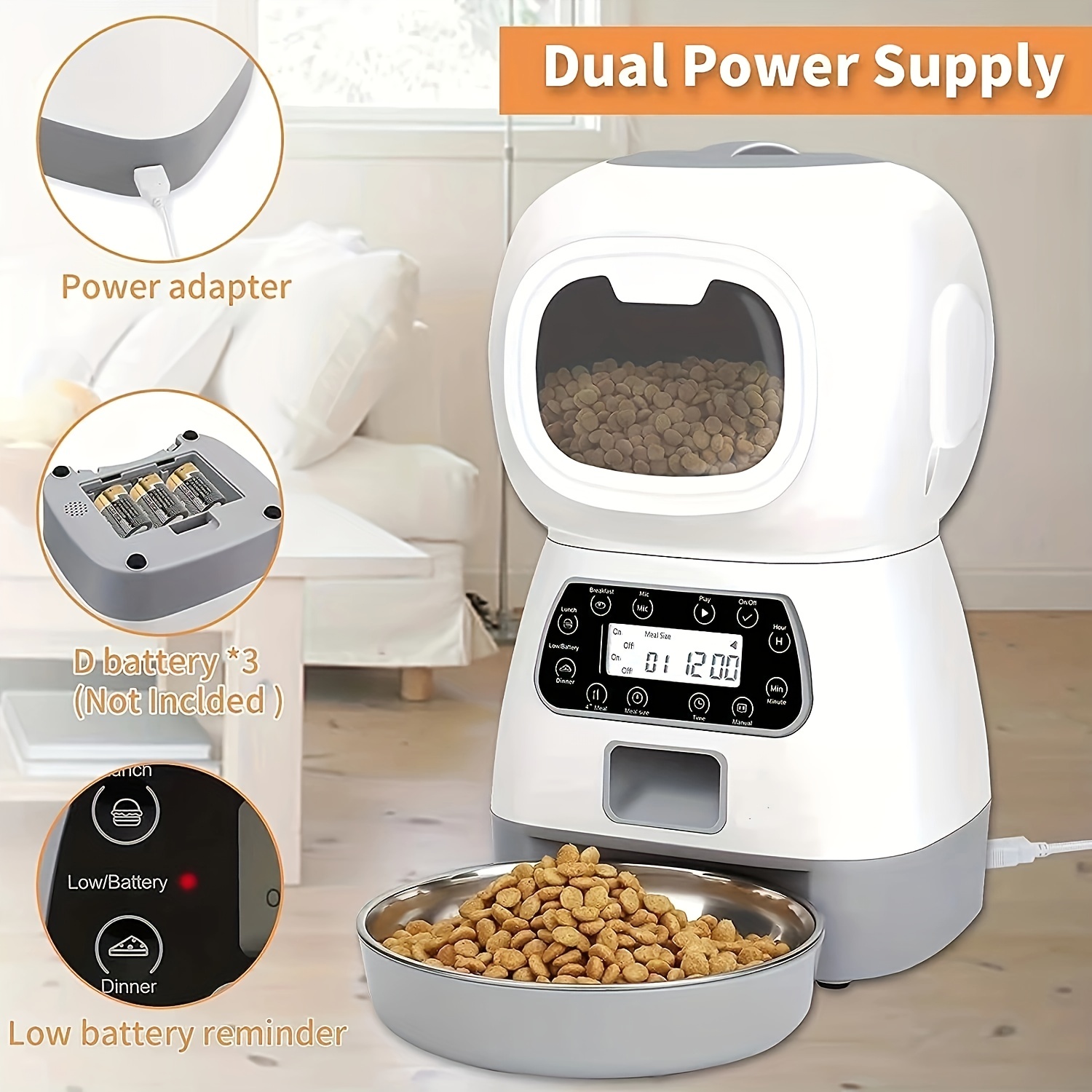 Comedero automático para gatos de 5 litros, alimentador automático para  gatos y perros, dispensador de alimentos secos, alimentador inteligente