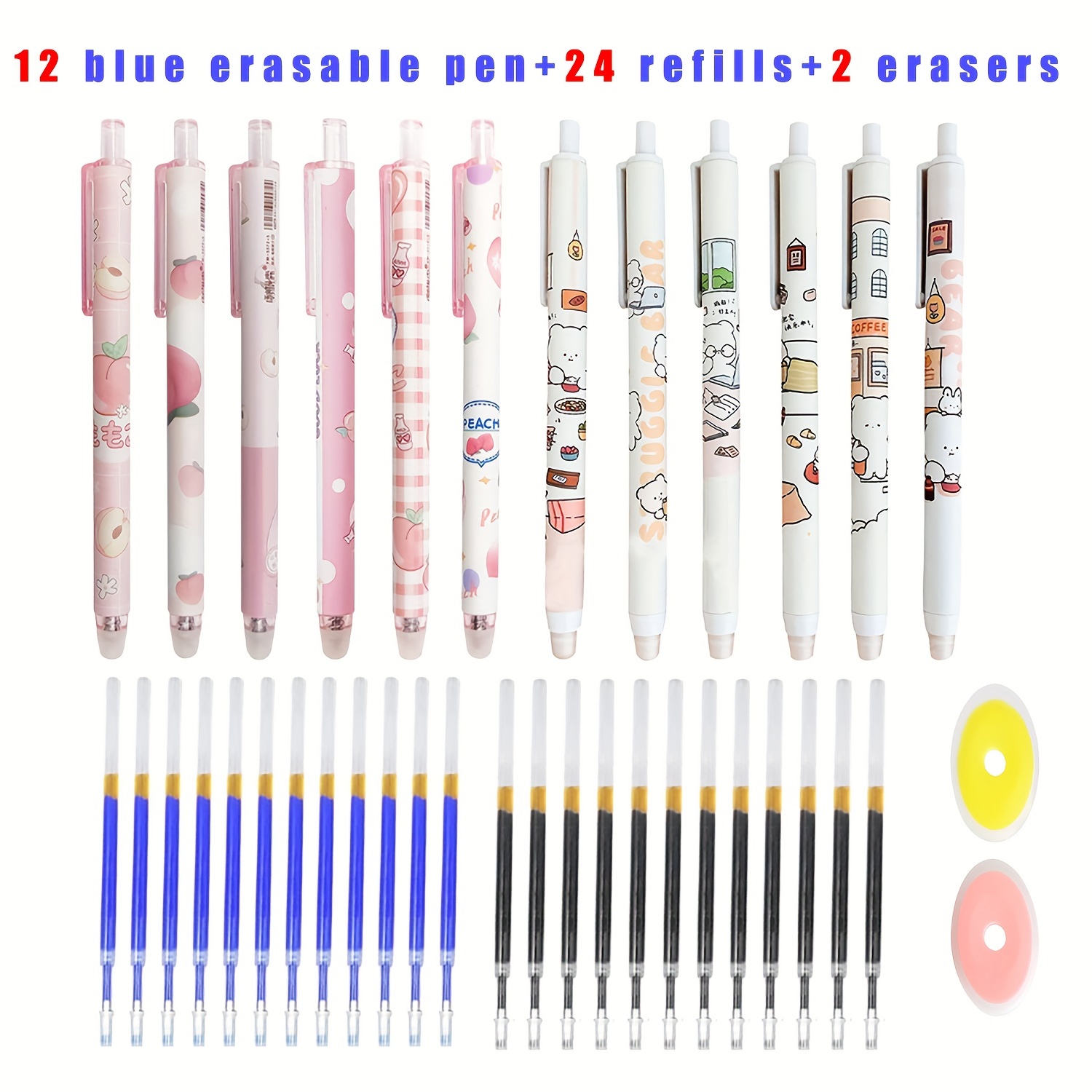 Erasable Pens, Erasable Gel Pens Tip Rub Out Pens With Rubber For