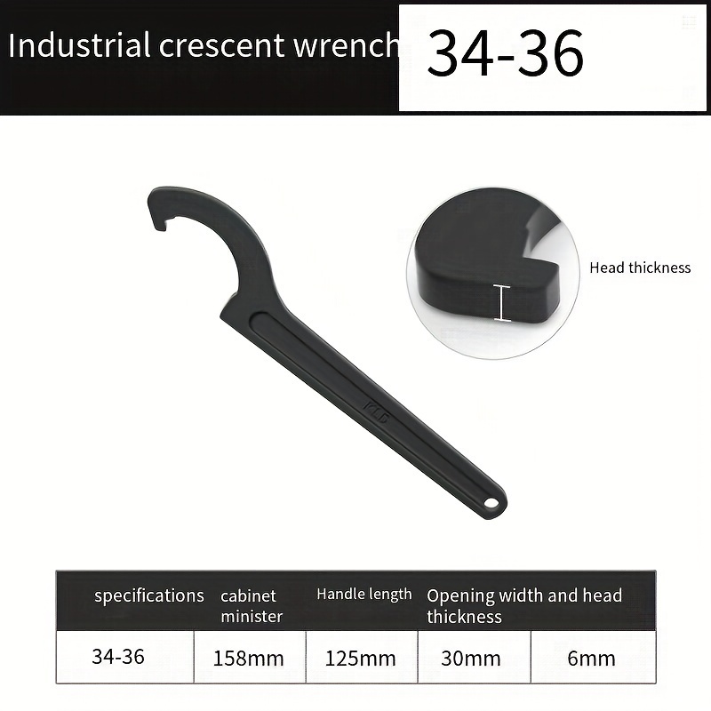 Adjustable Hook Wrench C Spanner Tool Steel Key Hand Tools - Black, 34-36mm  
