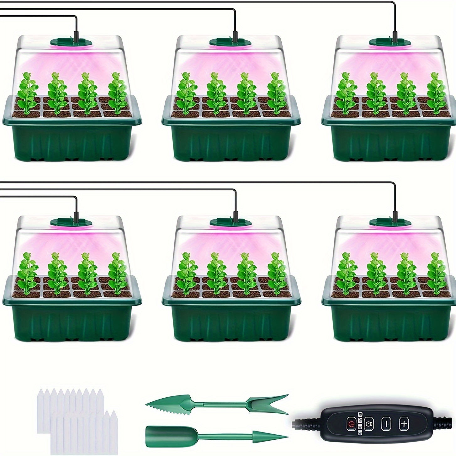 

Full Spectrum Led Grow Light With Seedling Tray Plant Seed Starter Trays, Greenhouse Growing Trays With Holes 4 Cell Per Tray