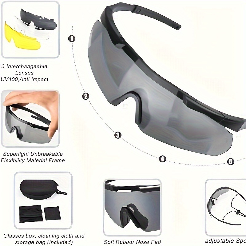 Gafas tácticas Airsoft – Gafas de seguridad militares, protección ocular  militar, gafas de caza para disparar, 3 lentes múltiples intercambiables y
