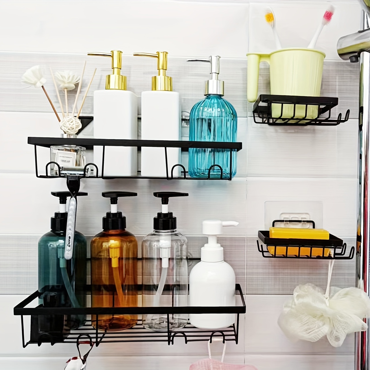 Shower Caddy, Bathroom Organizer Adhesive Shower Shelf, No Drilling  Required, Shower Organizer Perfect For Storage Shampoo, Body Wash, Soap And  More, Bathroom Accessories - Temu