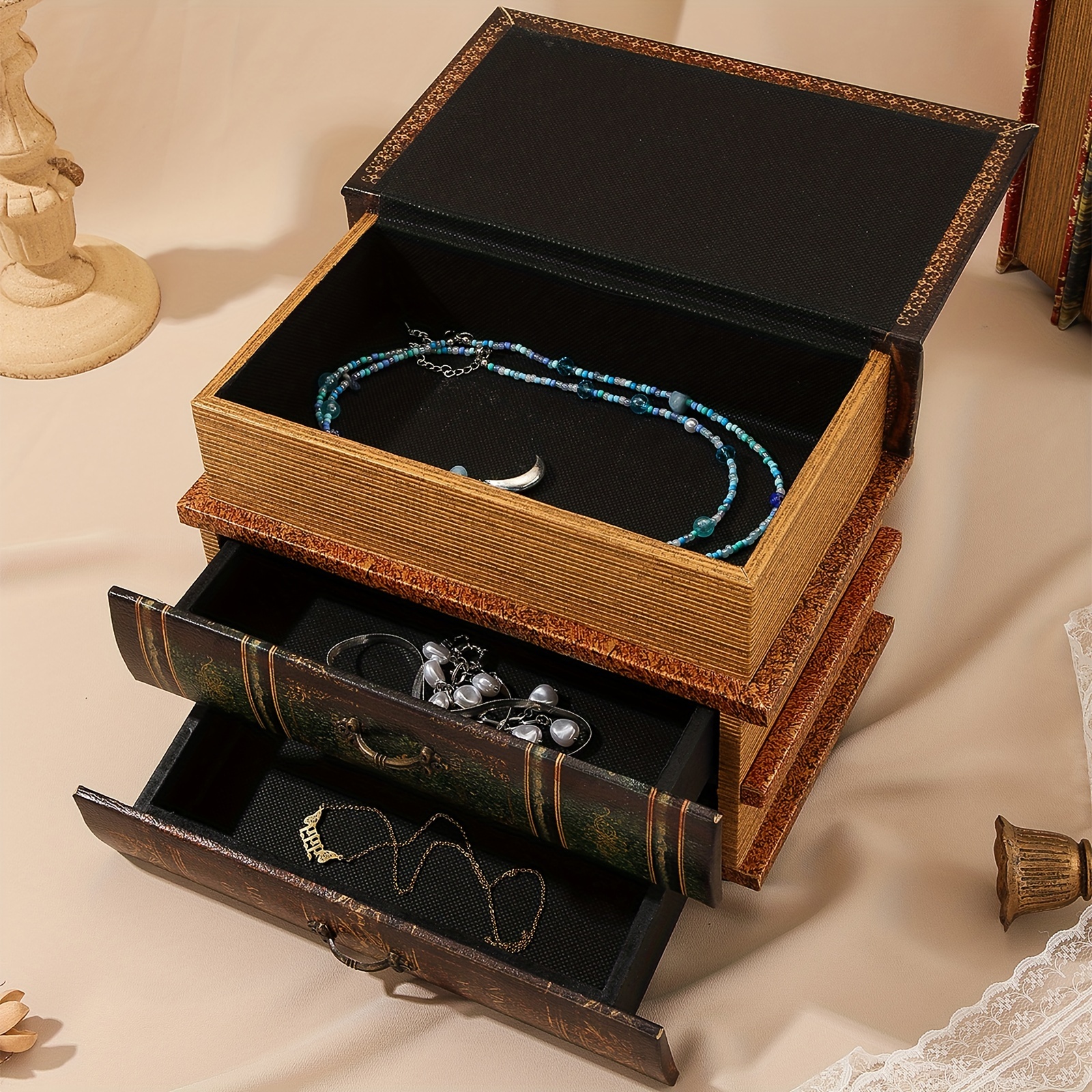Caja de almacenamiento en forma de libro, exquisita caja de almacenamiento  para accesorios de decoración del hogar, caja de almacenamiento de joyas