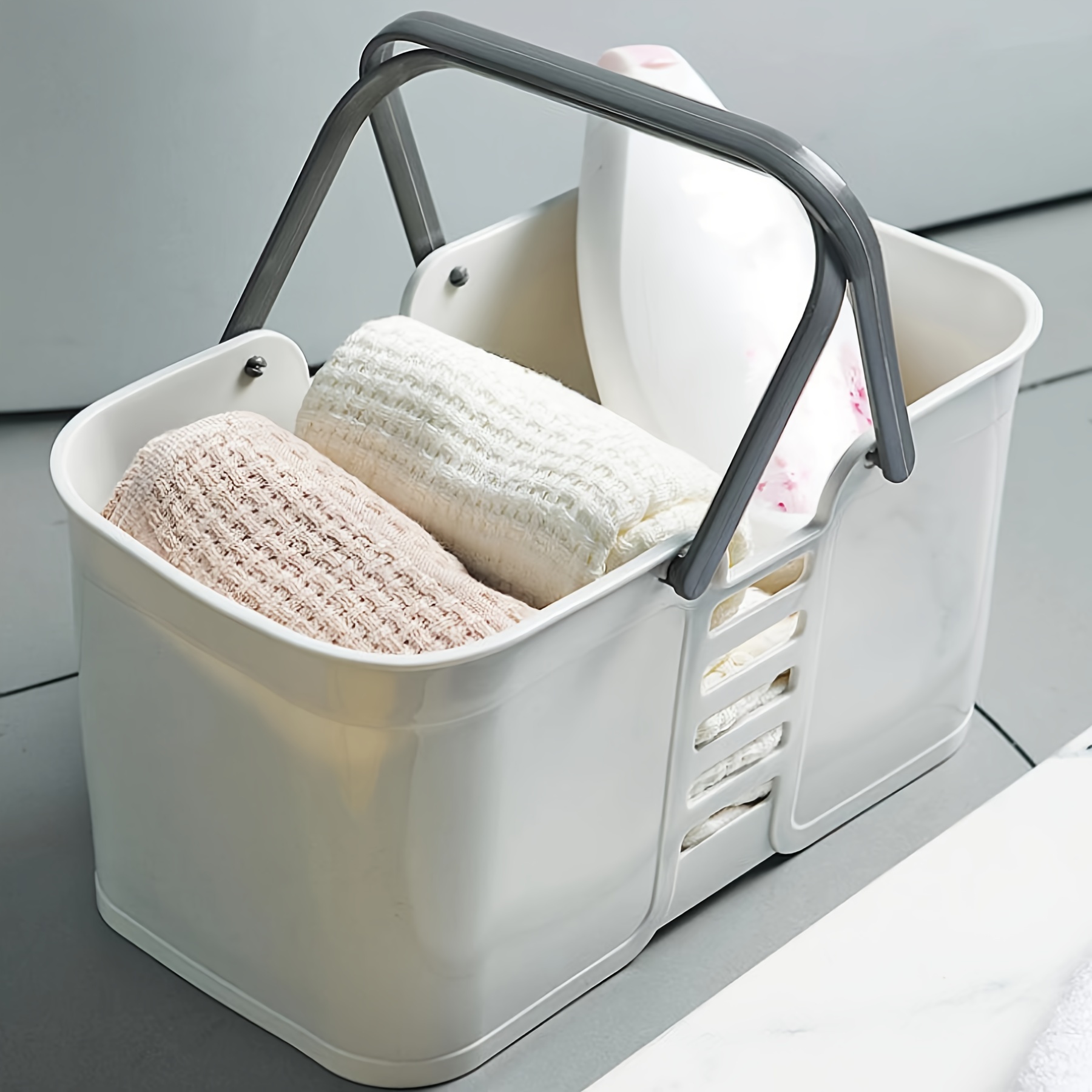 Self Draining Clear Storage Basket, Hollow Out Bath Basket With Handle,  Handheld Toiletries Basket For Bathroom, Cosmetics Portable Basket - Temu