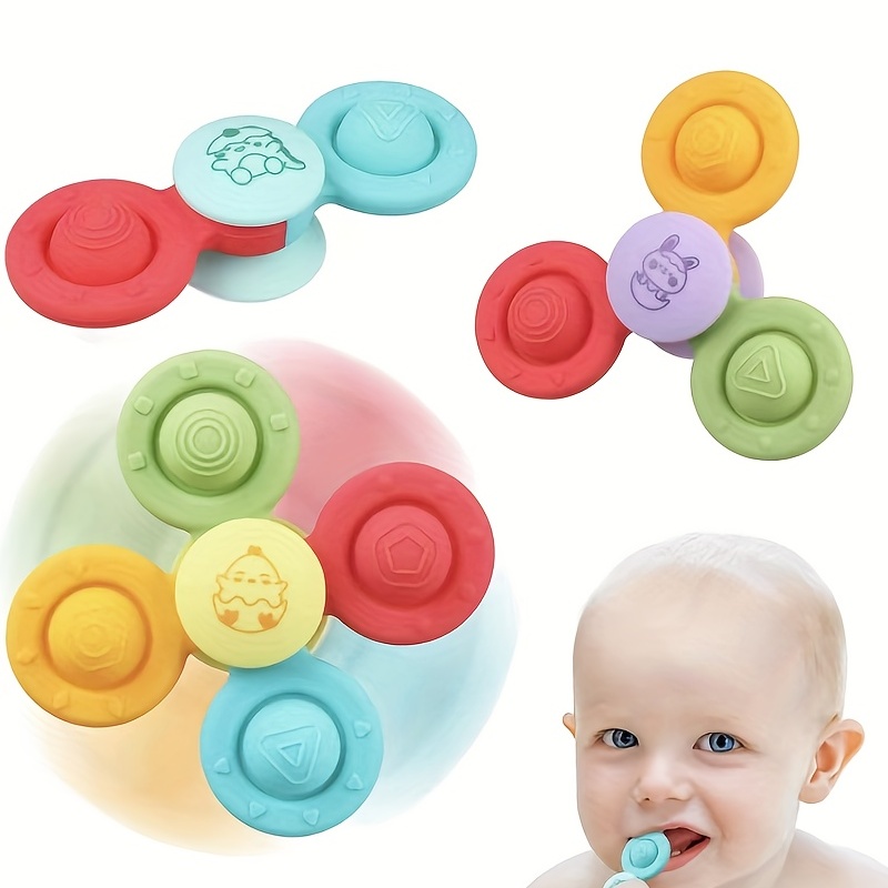 3 Pcs/Set Toddler Toys Suction Cup Fidget Spinner Toys for Babies 1 2  3,Toddlers Suction Fidget Spinning Toys for Babies,Bath Teething Airplane  Window