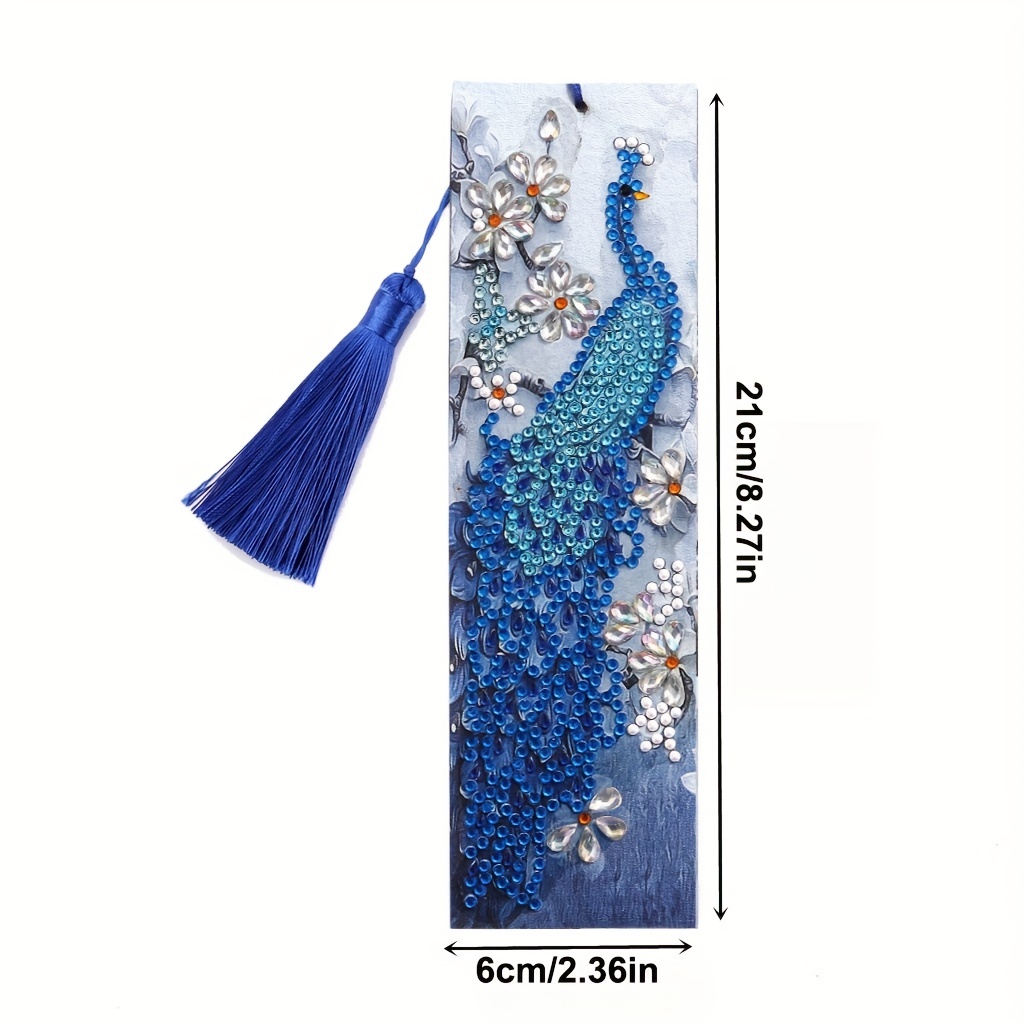 Peacock 5D DIY Special Shape Diamond Painting Leather Tassels Bookmark Art  Gifts