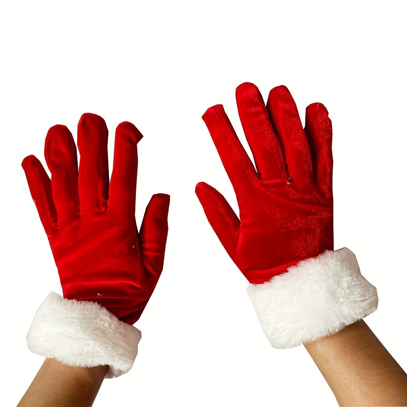 Christmas Red Velvet Gloves Santa Claus Gloves With White - Temu