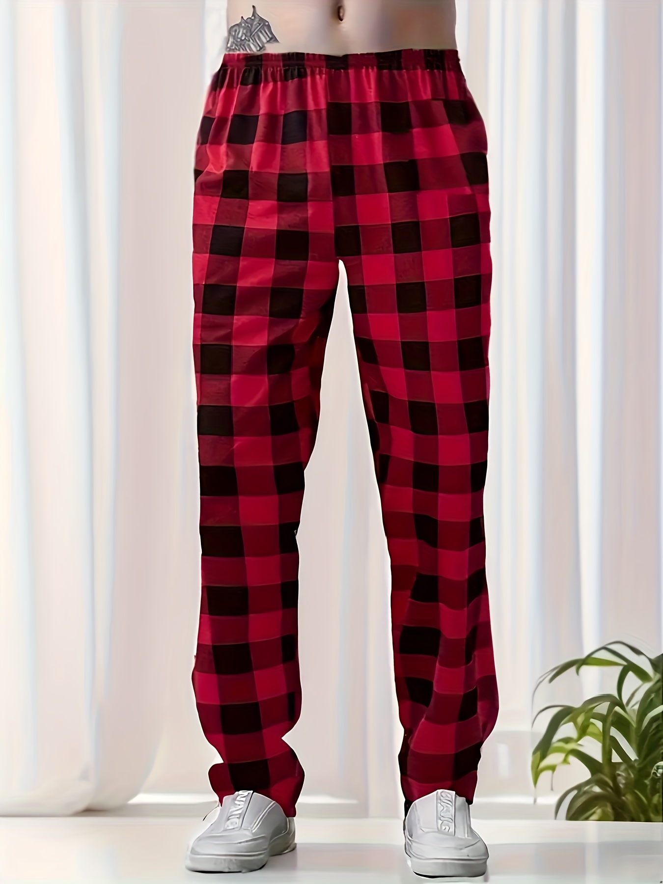 Women Lounge Pants Comfy Pajama Bottom with Pockets Stretch Classic Plaid  Sleepwear Drawstring Elastic Waist Pj Bottoms Pants,Soft Full Length