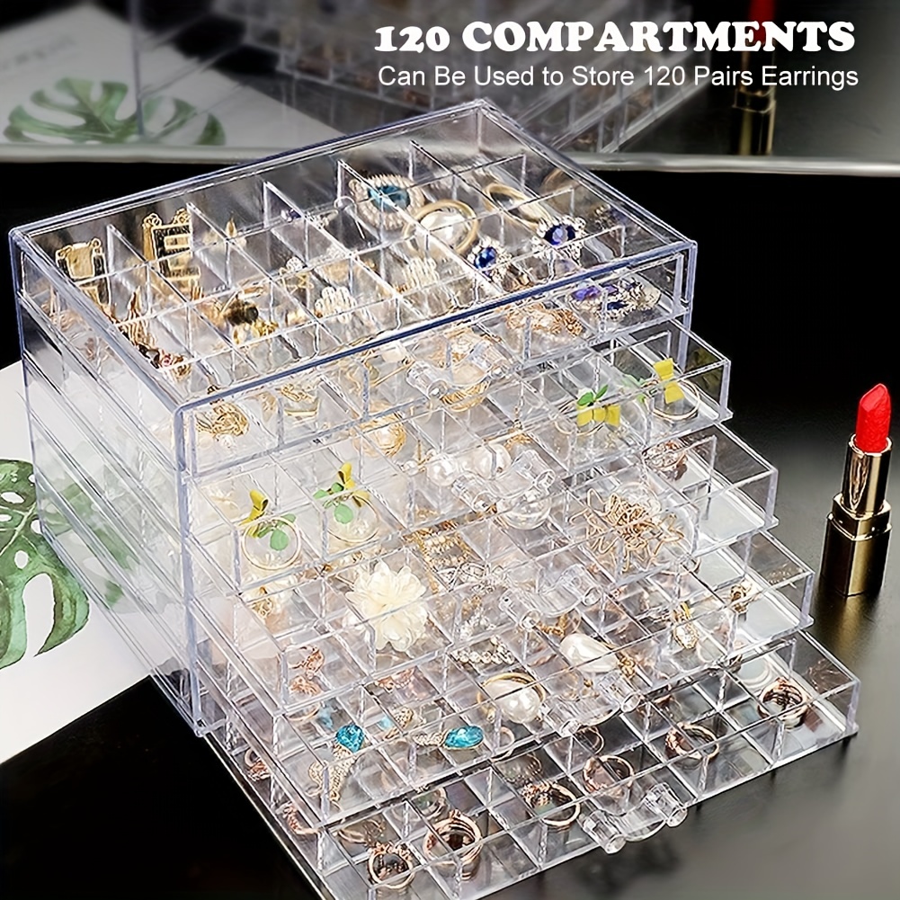 1pc Clear Acrylic Earring and Ring Jewelry Organizer Box with 2