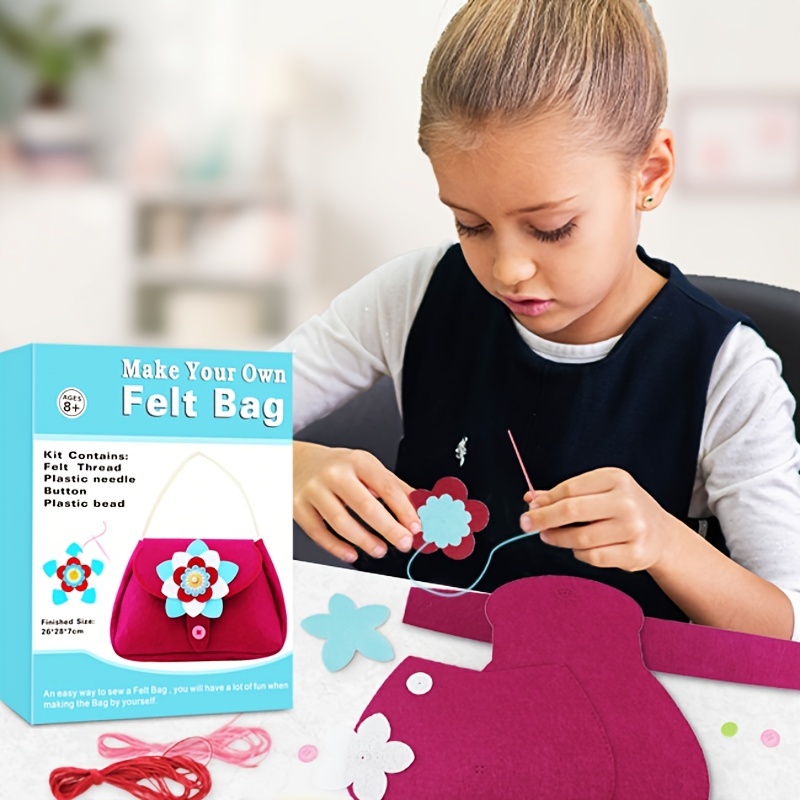 Flying Childhood Felt Crafts for Girls Sewing Own Bags and Purses, Beginners  Sewing Kit for Kids, Simple Arts and Crafts Projects DIY Supplies Christmas  Gifts