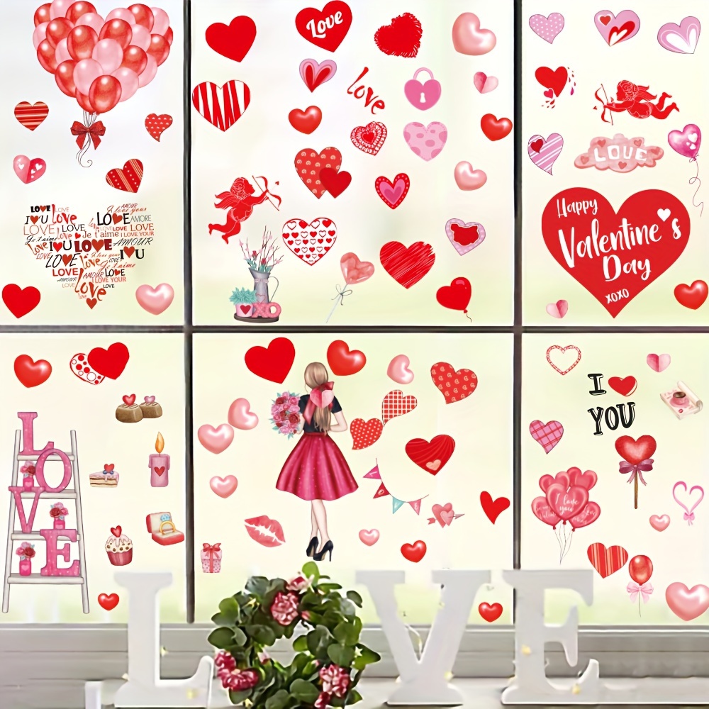 Comprar 9 pegatinas estáticas para el día de San Valentín, fáciles de  aplicar, sin residuos, colores vibrantes, crean una atmósfera romántica,  pegatinas para decoración de ventanas con temática de amor