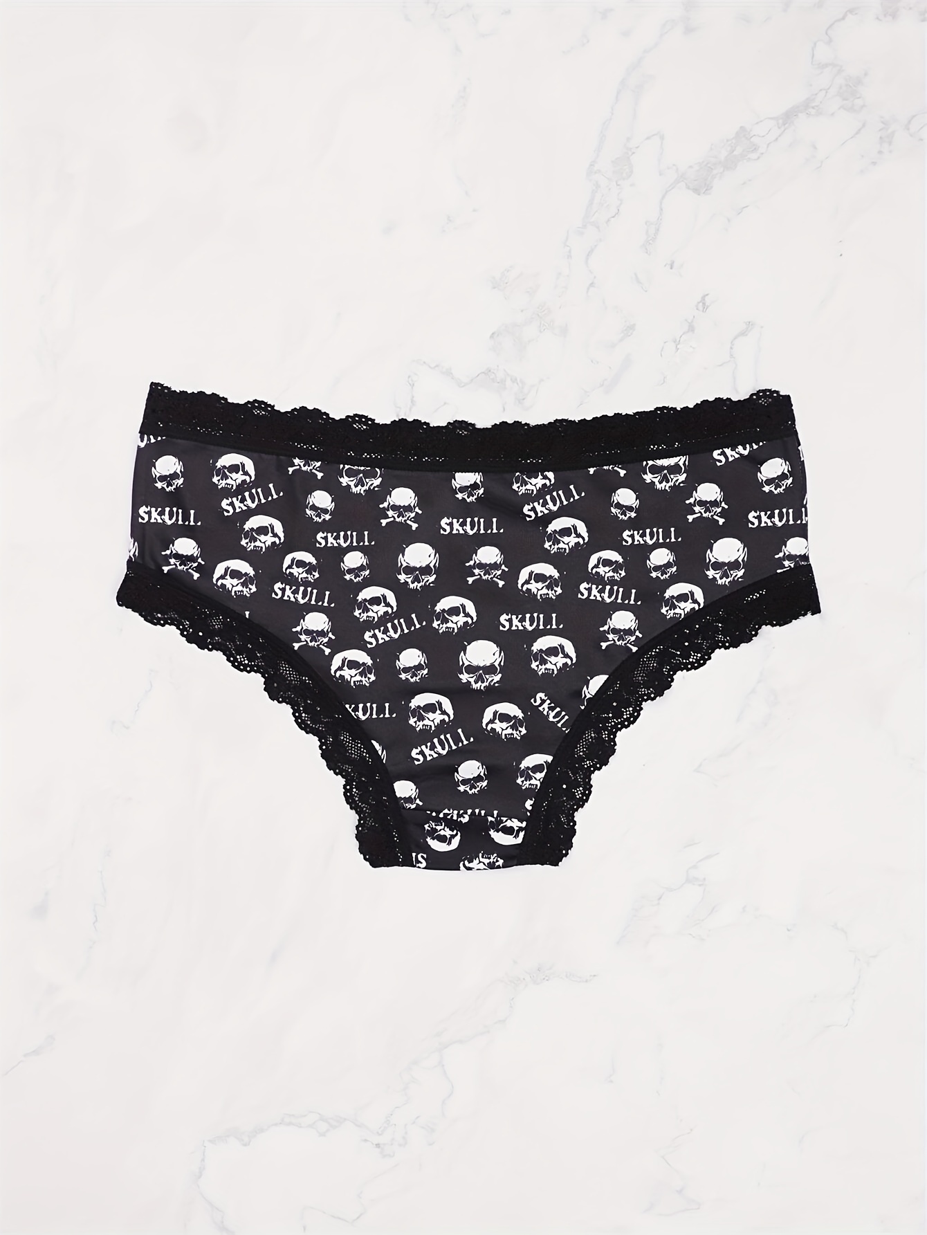 6pcs Gothic Sexy Panties Set, Skull & Stars Print Contrast Lace Trim  Briefs, Women's Lingerie & Underwear