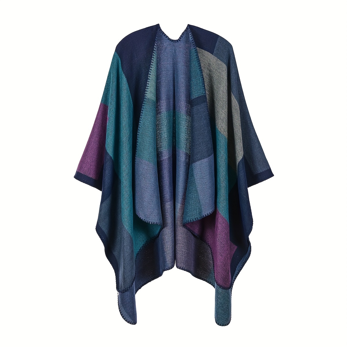 Vintage Block Hoodie Shawls Boho Geometric Jacquard Wrap Large Blanket Poncho