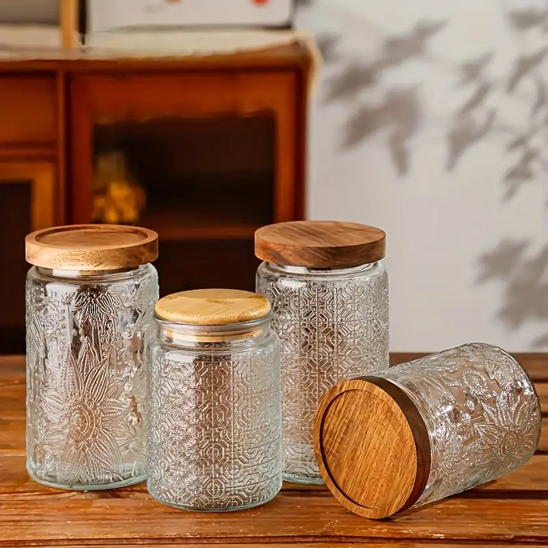 Vintage Glass Storage Jar With Airtight Wooden Lid - Perfect For Tea,  Coffee, Sugar, Candy, , Spices - Portable And Transparent Food Canister For  Home Kitchen Supplies - Temu Slovakia