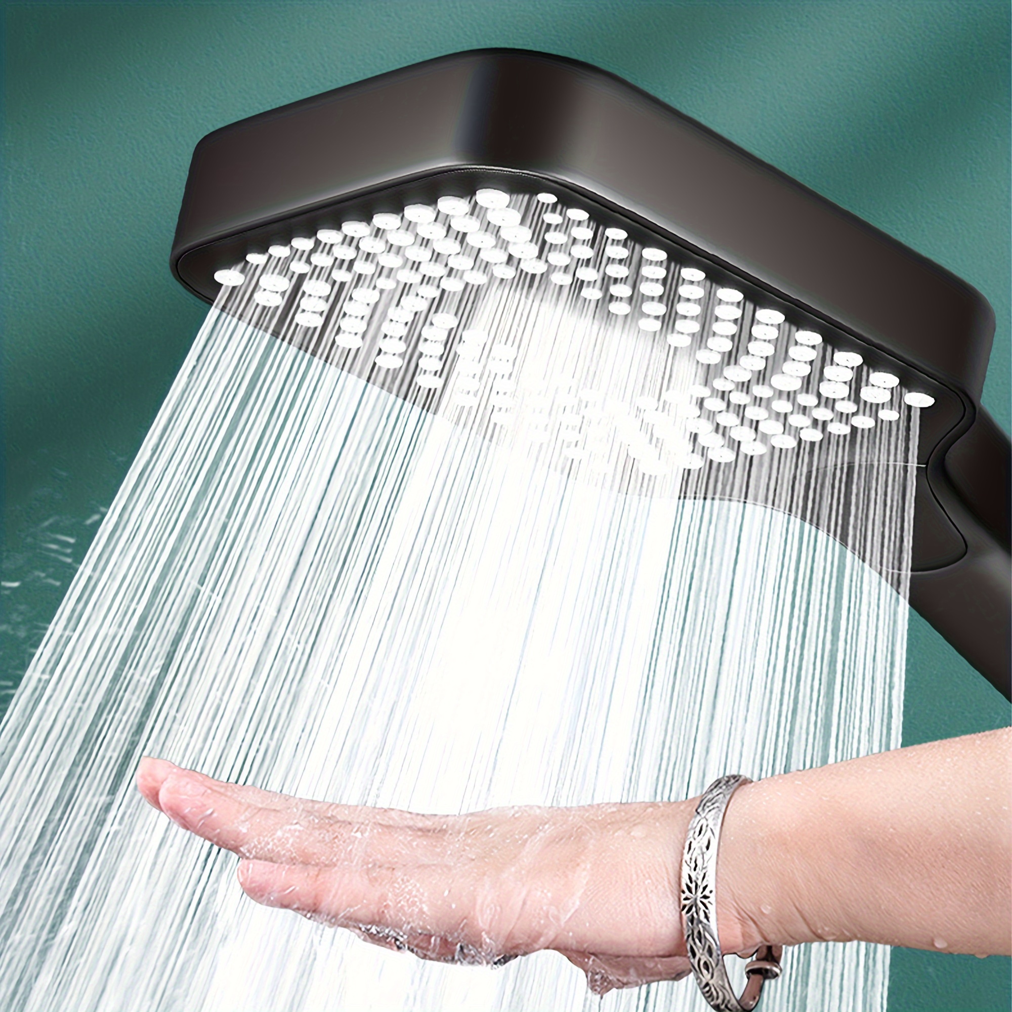 

1pc Square Key Adjustment Shower Head, Household One-handed Shower Head, Booster Shower Head, Shower Sprayer, Bathroom Shower Sprinkler, Shower Nozzle, Bathroom Accessories