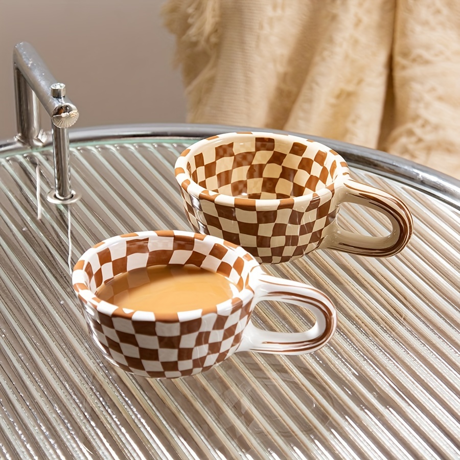 Coffee Mug Ceramic Coffee Cups Water Brown Temu - Plaid Pattern