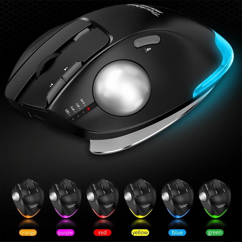

2.4g Dual Wireless Trackball Mouse With Adjustable Angle And Rgb, Ergonomic Design