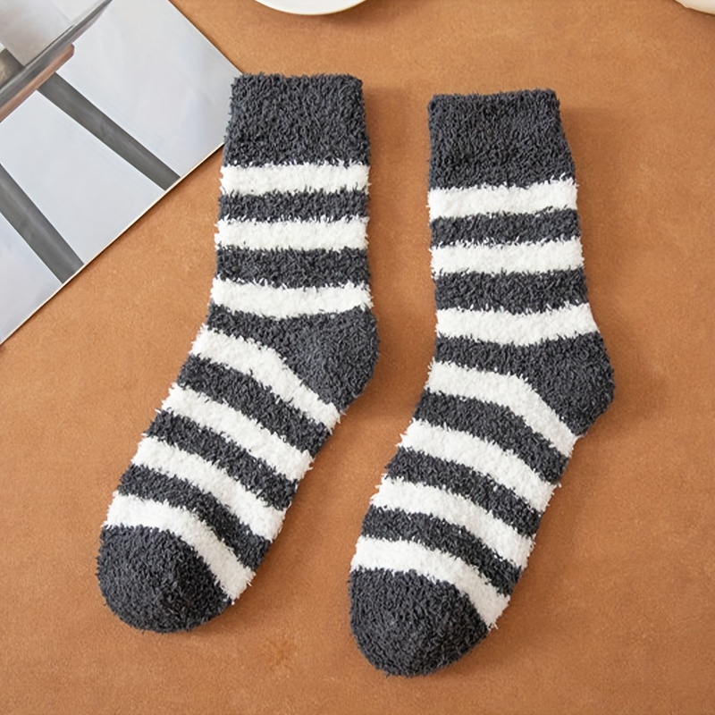 Striped Fuzzy Socks Comfy Warm Tube Socks Women's - Temu