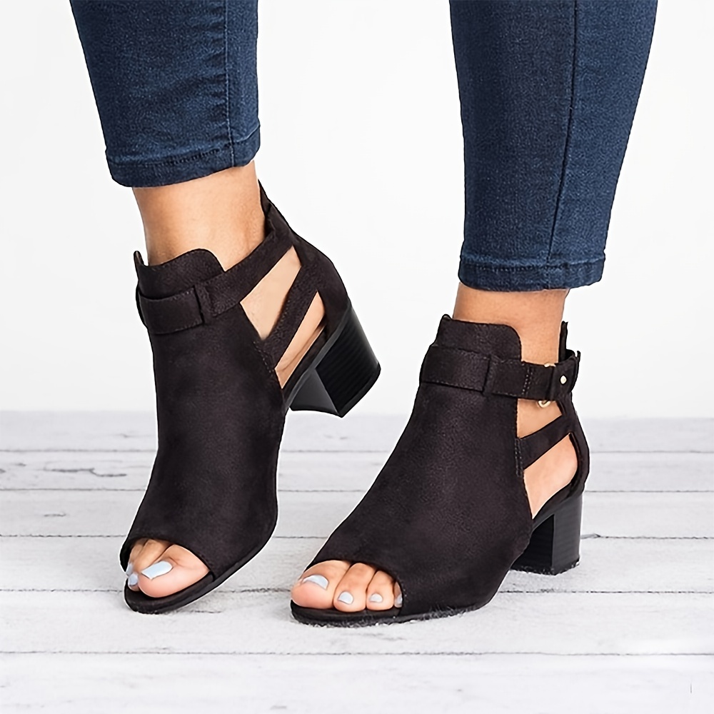 Black stacked heel cheap sandals