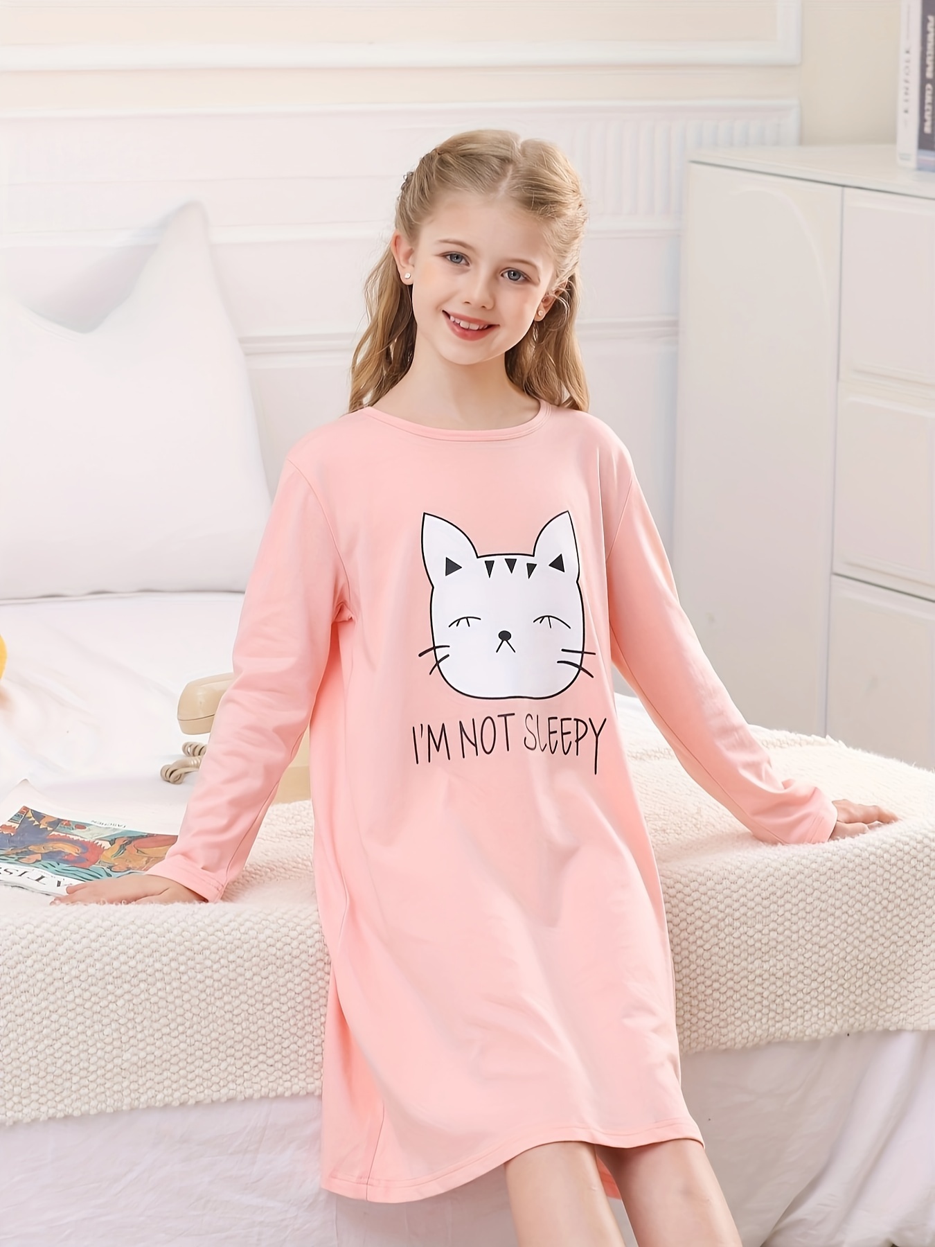 Toddler Girls Night Dress Mermaid Cat Print Party Pajamas - Temu
