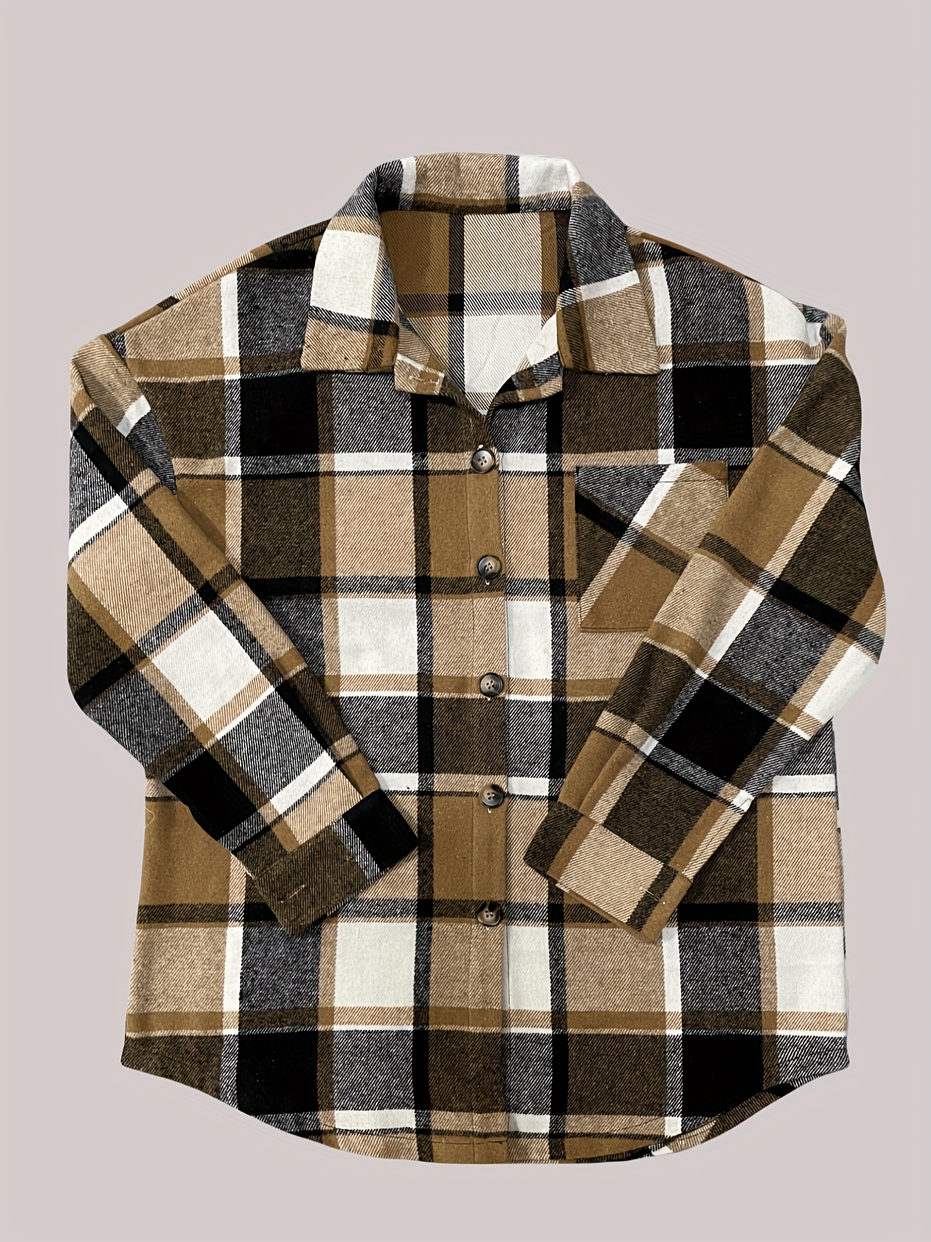 Plaid Print Shacket Jacket Casual Button Front Long Sleeve - Temu