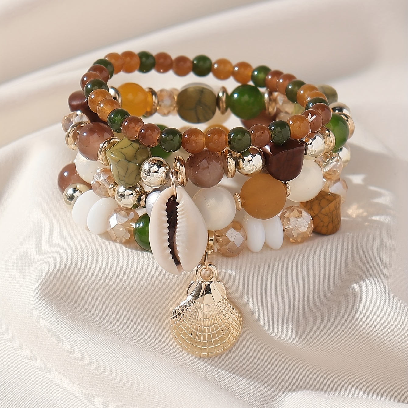 Heart Charm Beads Bracelets Set Women Lava Stone Multilayer Bohemia  Bracelet Resin Beads Bracelets For Women Bijoux - color 2 / 17cm