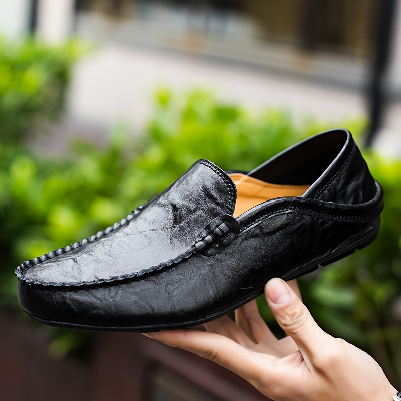 Men's stylish loafers shoes black faux leather