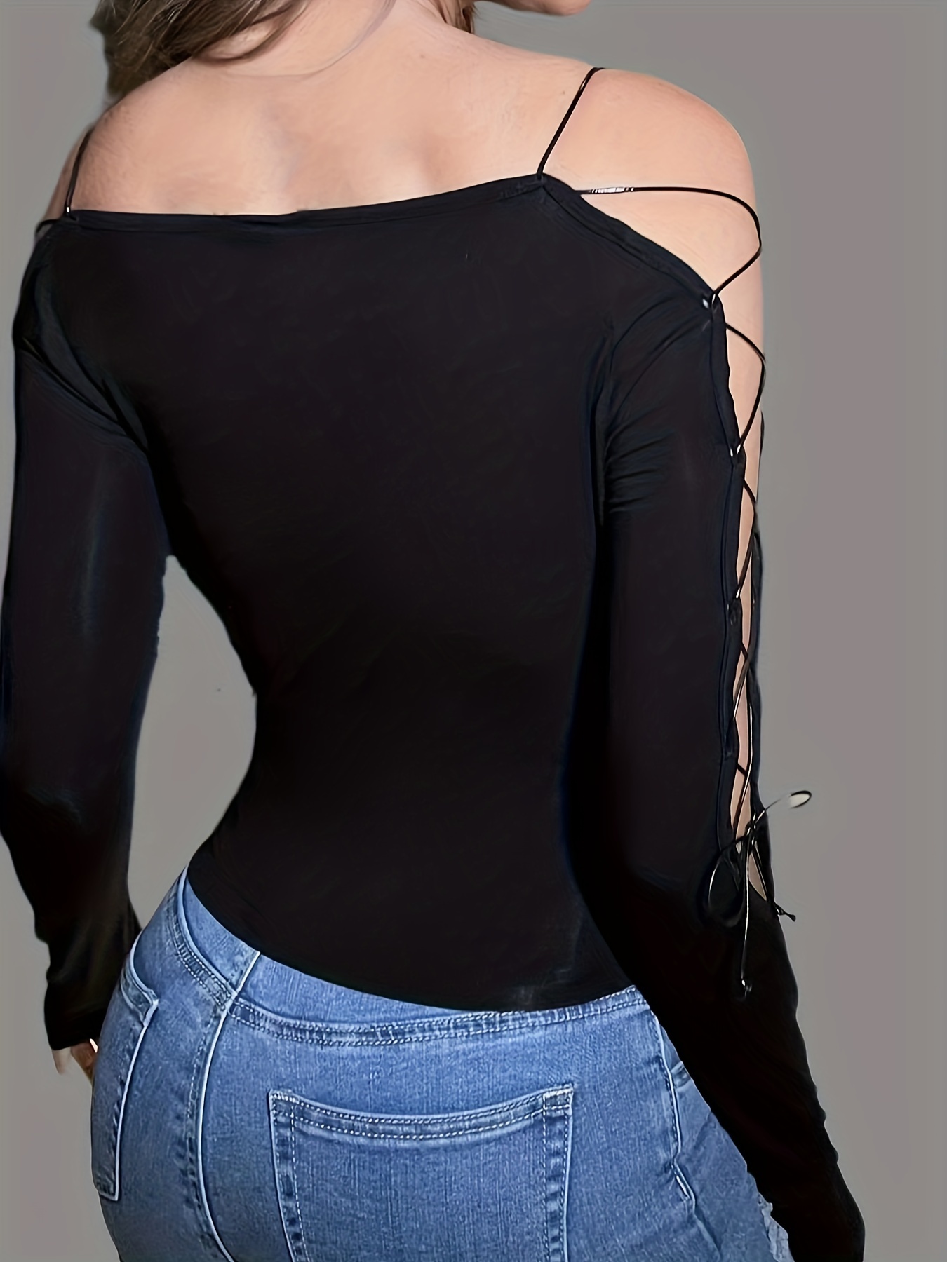 Long Shirt with Slash and Lacing Detail in Black