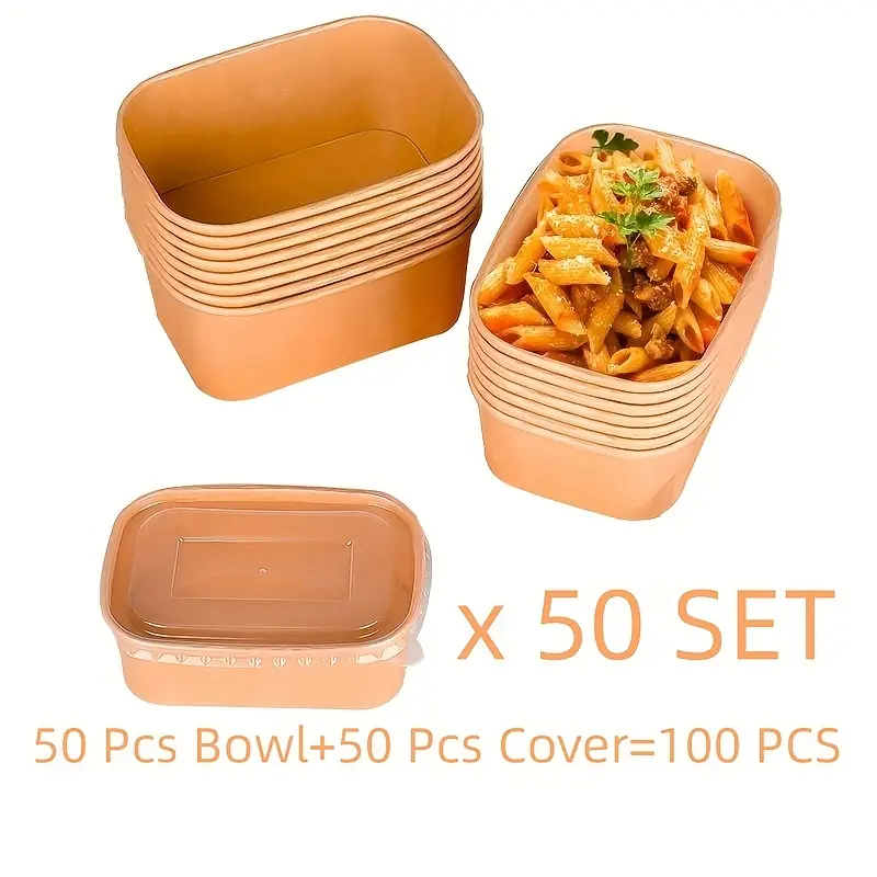 30 Sets/50 Sets Kraft Paper Packaging Box, Disposable Lunch Box, Takeout,  Rectangular Degradable Bento, Fruit Salad Bowl, Light Food