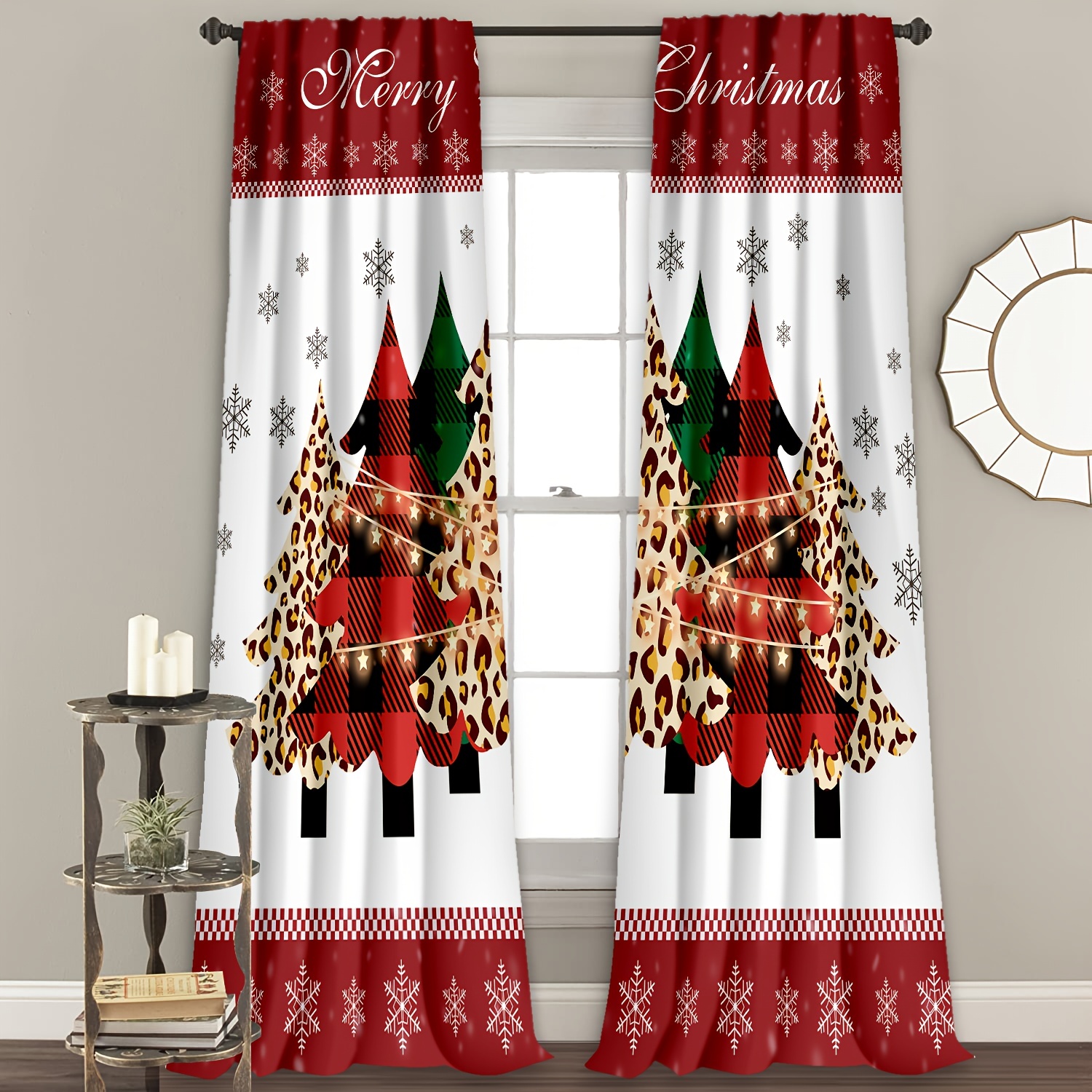 2 Panels Christmas Snowflake Curtains Red Study Room Kitchen - Temu