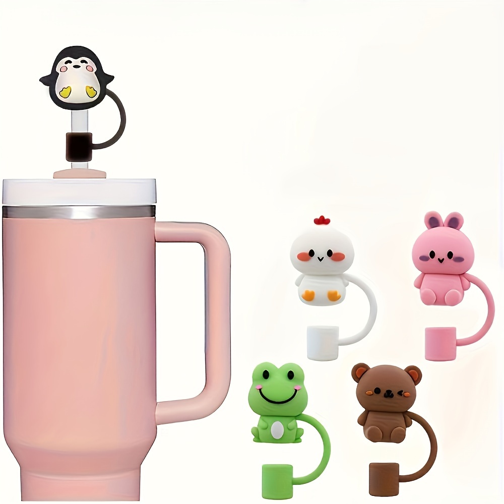 

5pcs Cute Cartoon Animal Straw Lids, Reusable Dustproof Silicone Straw Plugs, Cup Accessories