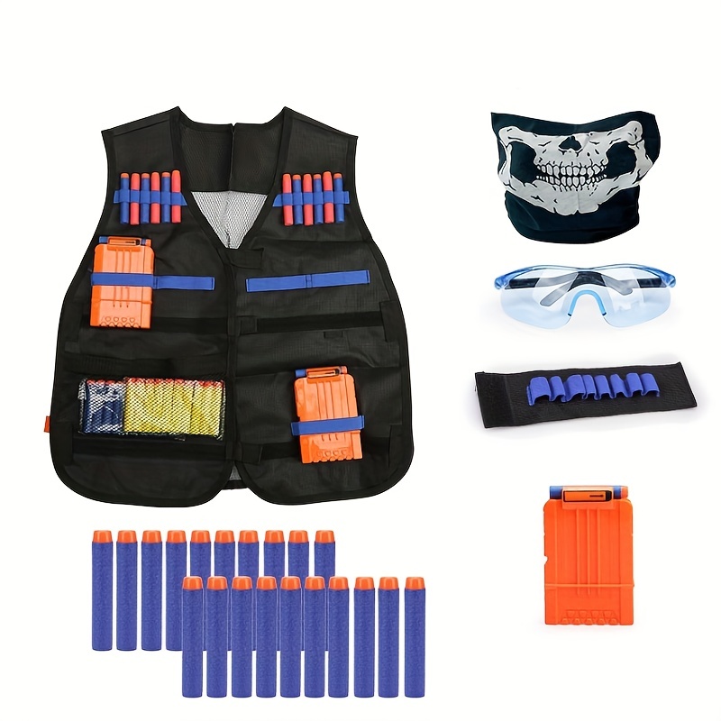 Kids Tactical Vest Kit Adapté Aux Pistolets Nerf Avec Des Fléchettes De  Recharge, Une Pochette De Fléchettes, Des Clips De Recharge, Un Masque  Tactique, Un Bracelet De Poignet Et Des Lunettes De