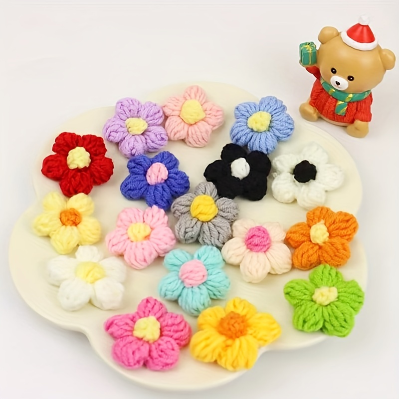 Cotton Knitted Flower Handmade Crochet Patches Sewing Craft Accessories  5/10Pcs