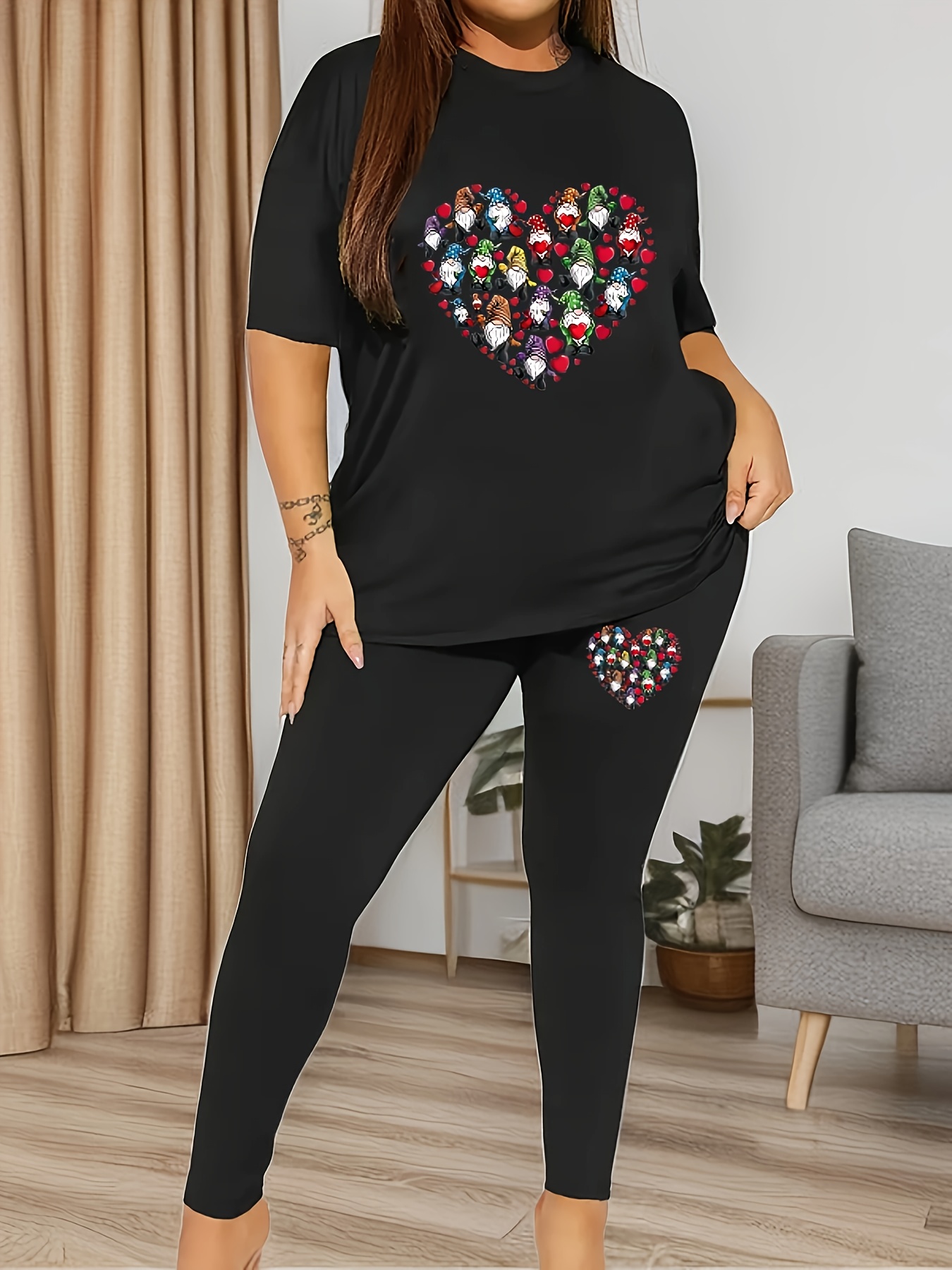 Women's Valentine's Day Casual Outfits Set Plus Size Heart - Temu