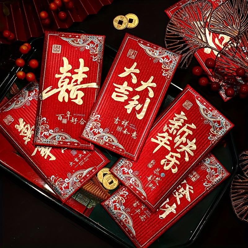 12PCS Chinese Red Envelopes for Wedding, Lucky Money Gift Pockets with  Dragon&Phoenix Pattern