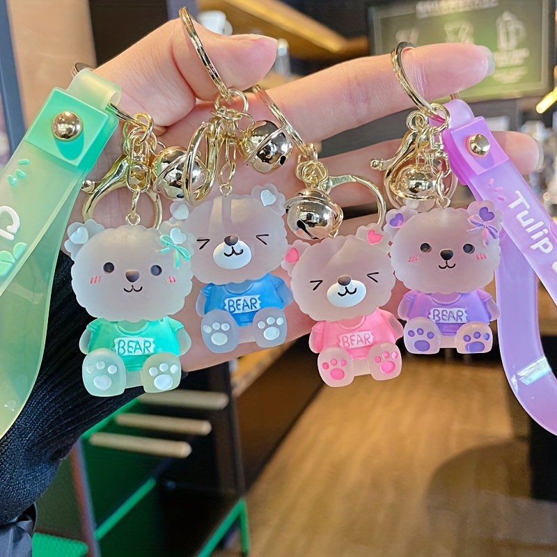 Cute Car Accessories Bear Keychain Purple Rhinestone Bear Bag