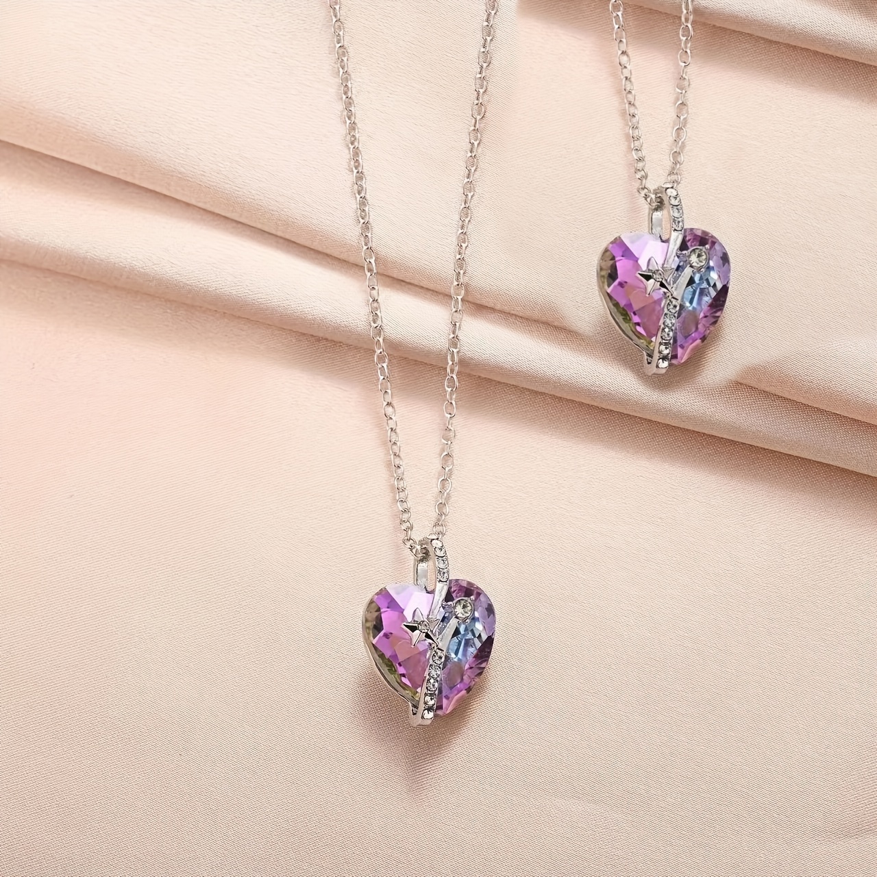 1pc Creative Design Acrylic Flower & Pink Heart Pendant Necklace