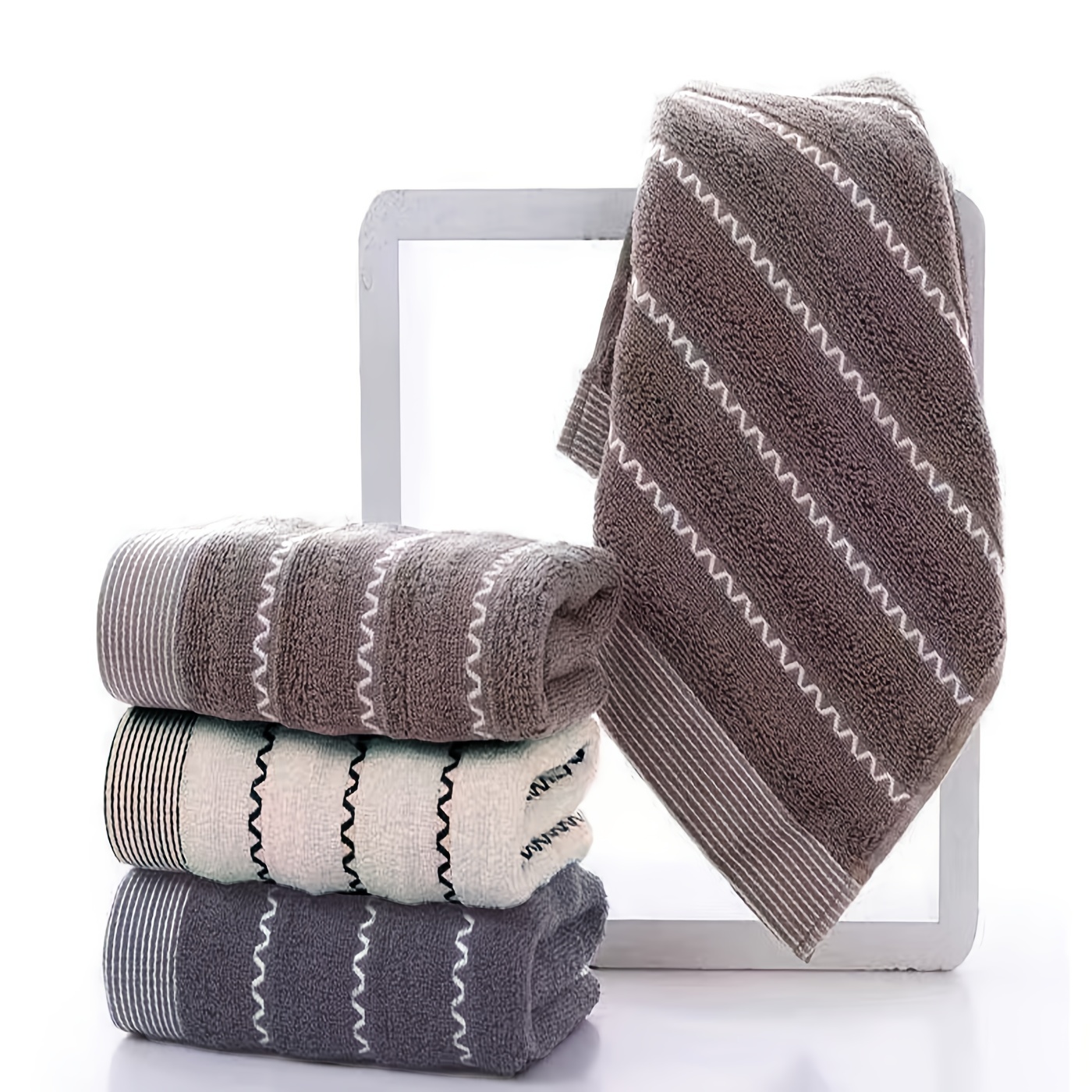 13x28.7inch Striped Pattern Bath Towel Soft Cotton Absorbent Face Hand  Towels