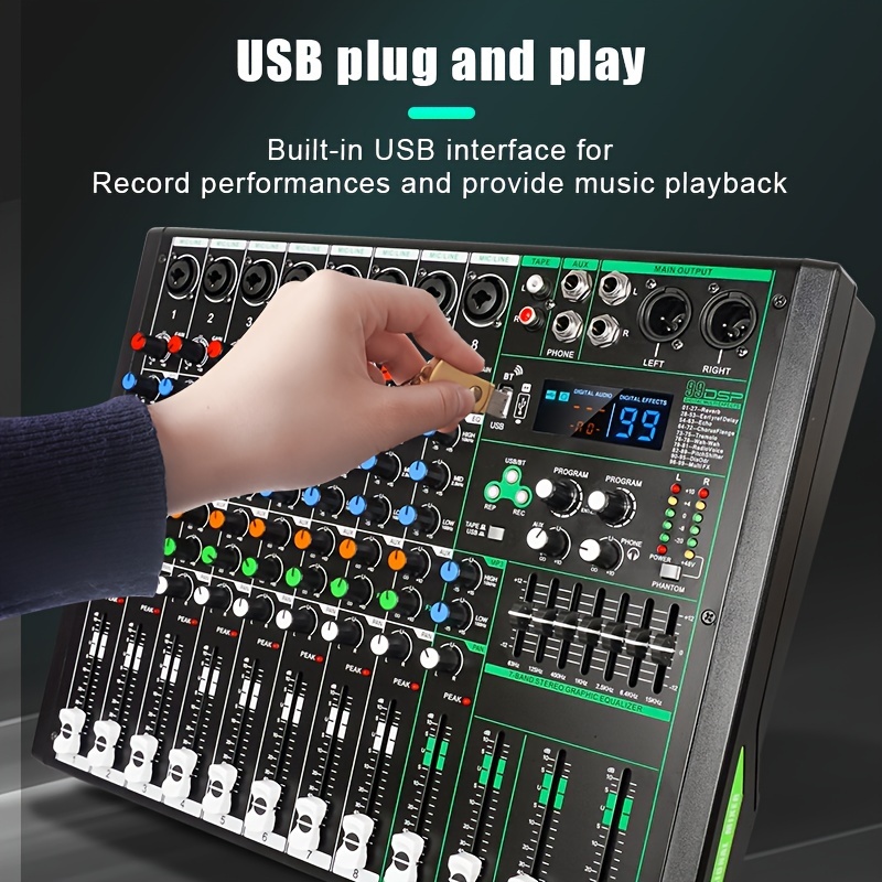 Mix8 Professional 8 channel Mixer Sound Card Control Console