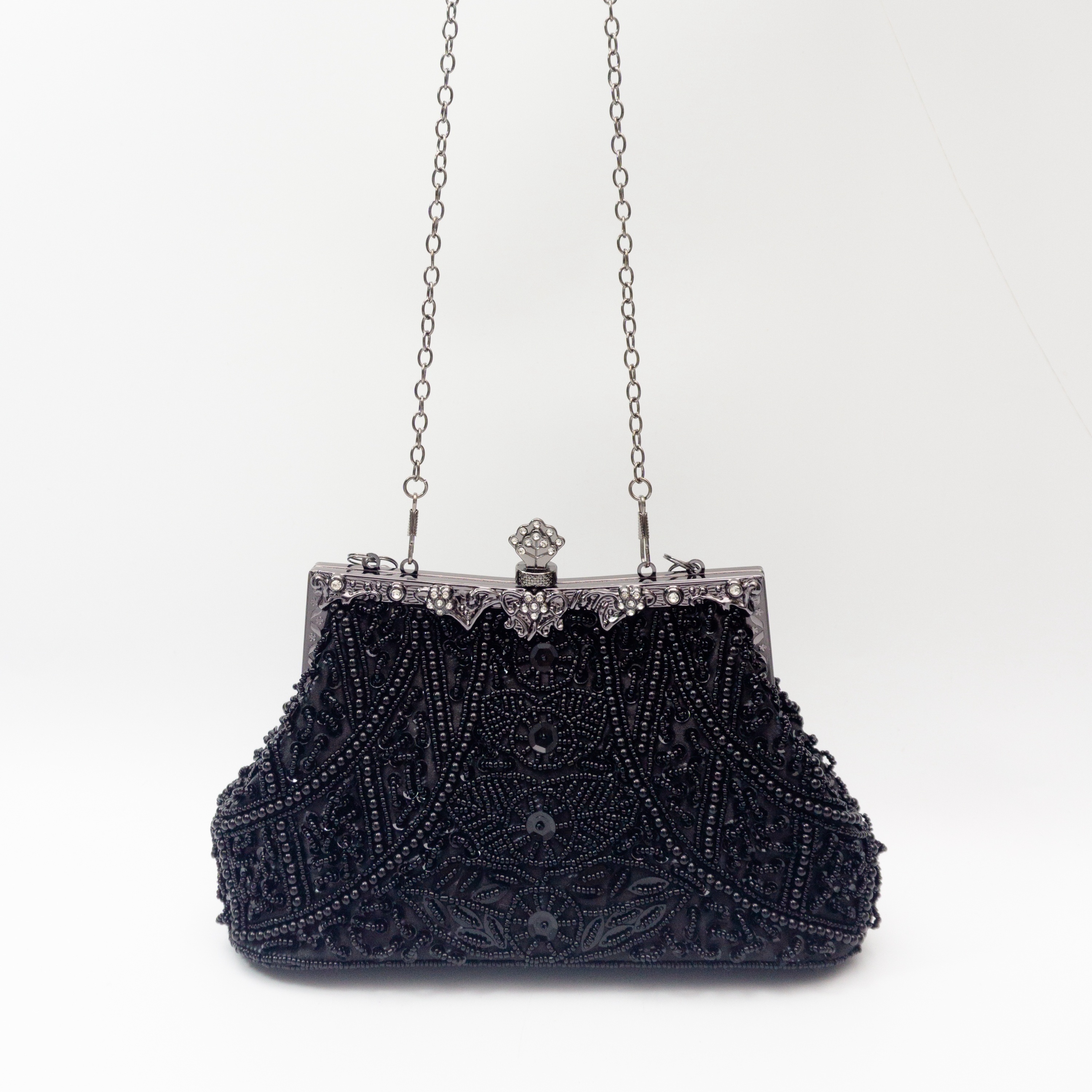 Vintage Black Bead and Sequin Evening Bag