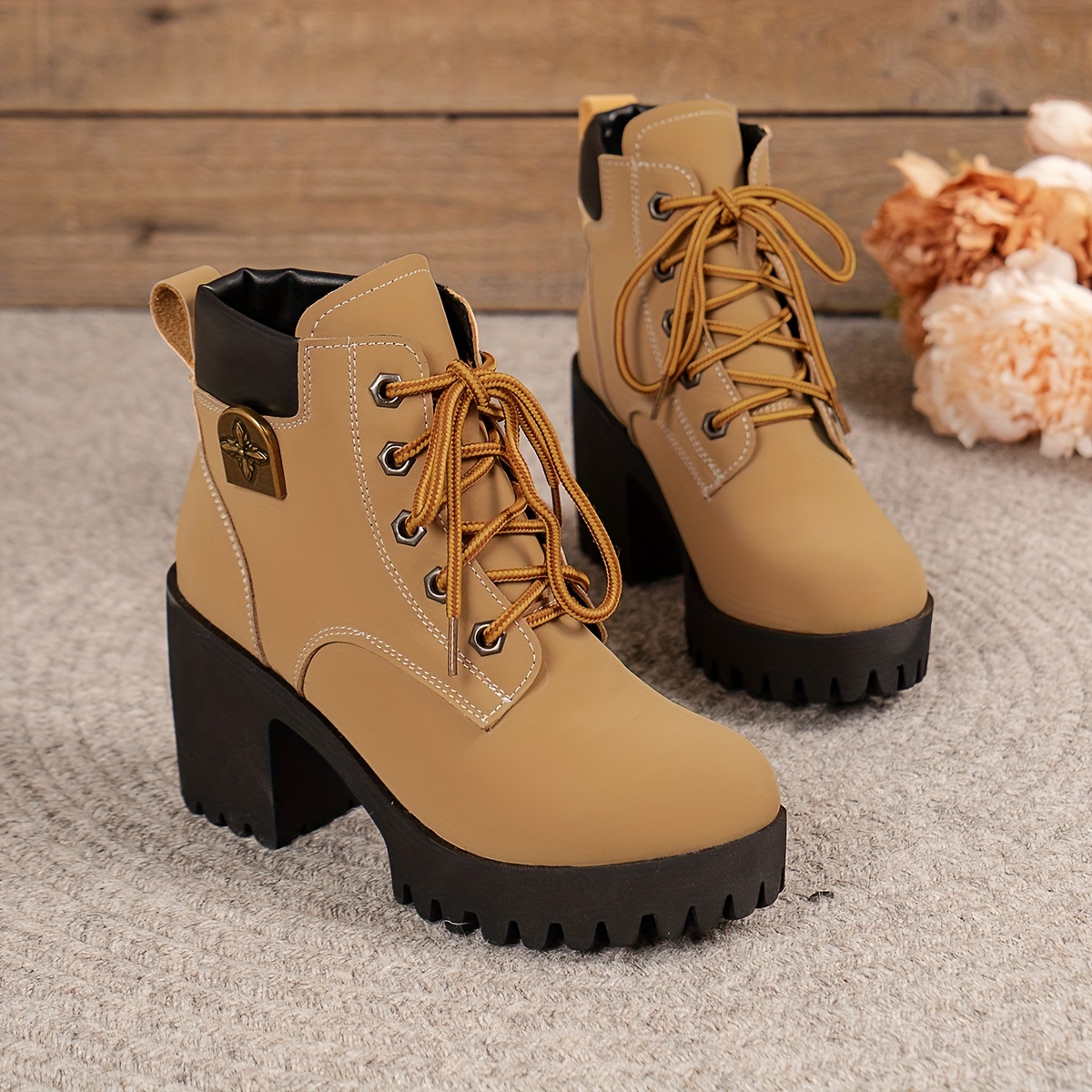 

Women's Chunky Heel Short Boots, Fashion Lace Up Ankle Boots, Women's Comfortable Boots