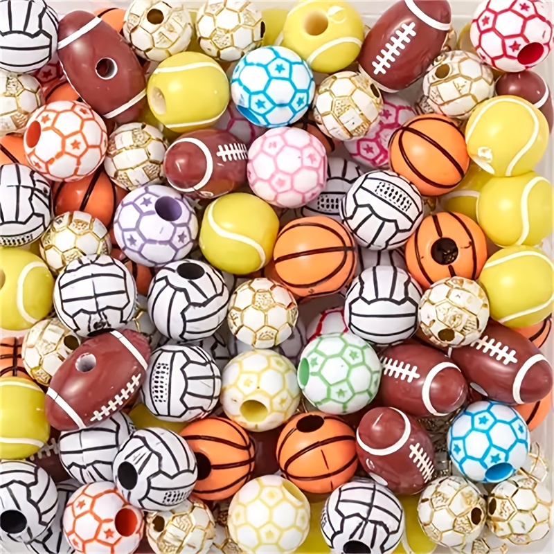 20pcs 6 Mixed Color Acrylic Sports Beads Rugby Basketball - Temu