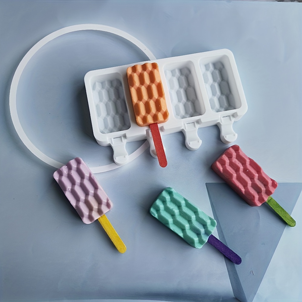 1pc, Popsicle Mold, Creative Popsicle Mold, 4 Cavities DIY Ice Bar Maker  Mould, Silicone Popsicle Mold, Ice Cream Mold, Frozen Ice Cube Box,  Household
