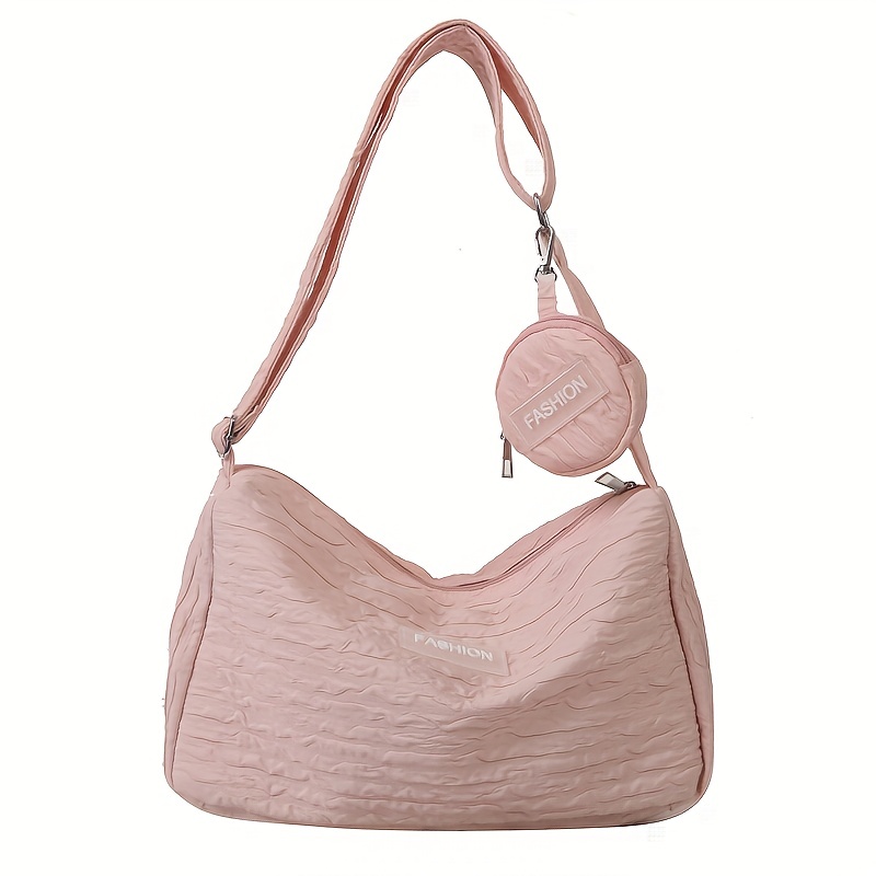 Solid Shoulder Bag Ruched Bag With Mini Round Wallet