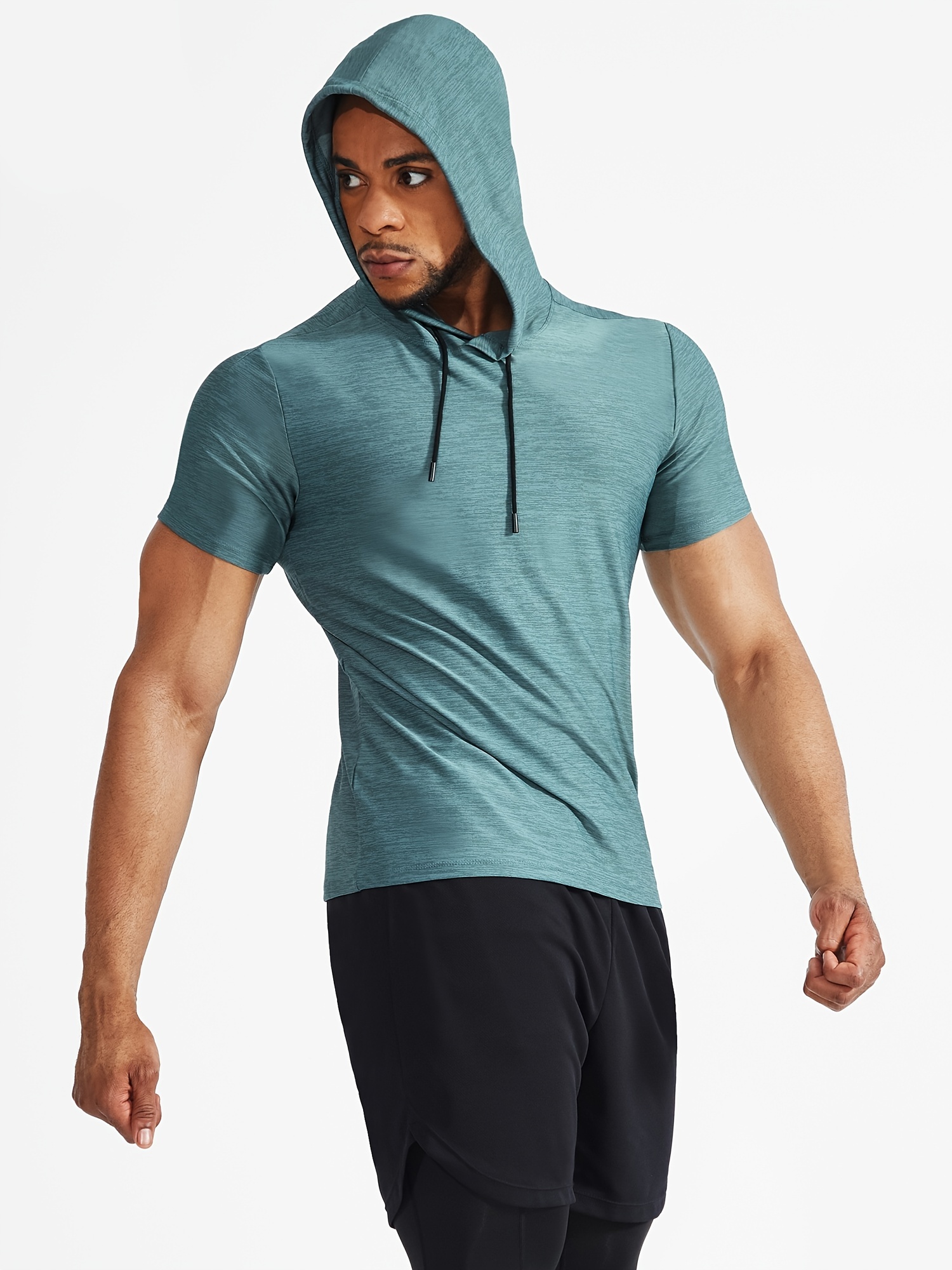 Men's Short Sleeve Hooded Sport Shirt, Elastic Breathable Sweat Absorbing  Loose Fitted Top T-shirt, Sportswear For Fitness Training Gym Running  Marathon - Temu