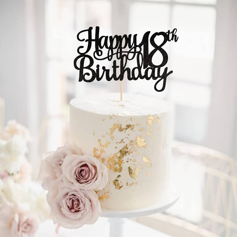 Topper Per Torta 18° Compleanno '18 E Adultish' – Oro Glitter – Cartoncino E Bamboo Alimentare – Decorazione Festa